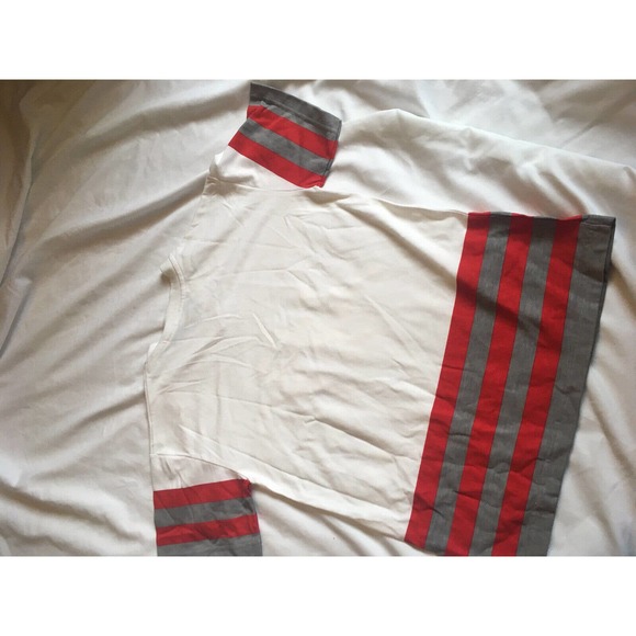 VTG Royal Deb Girls 80s 90s Workout Athletic White Red Grey Stripe Shirt 10 12 - Picture 8 of 10